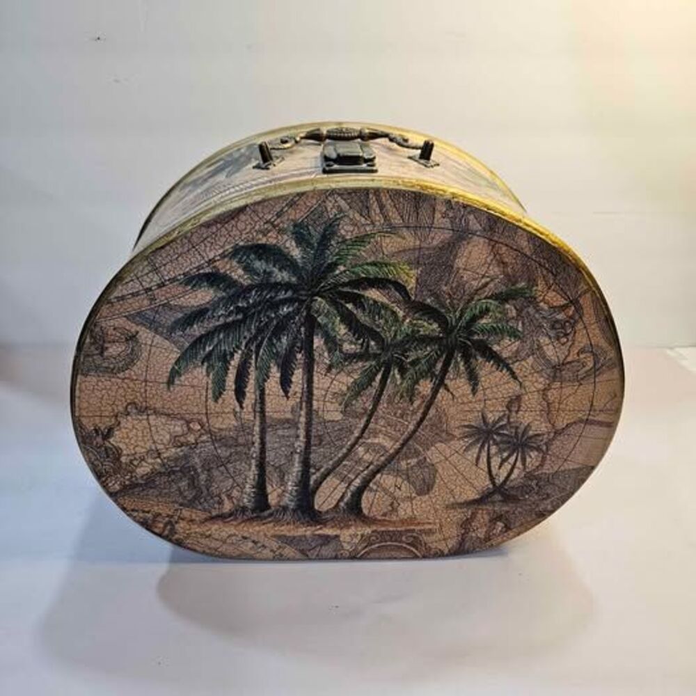 Vintage Style Tropical Palm Tree Map Oval Storage Box